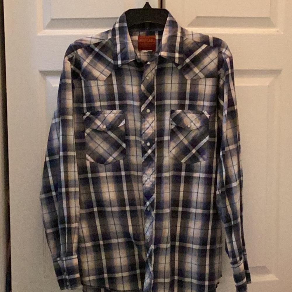 🤠Rustler Ranchwear Pearl Snap button Up~Size Large ~Fun Western~Shirt 🤠